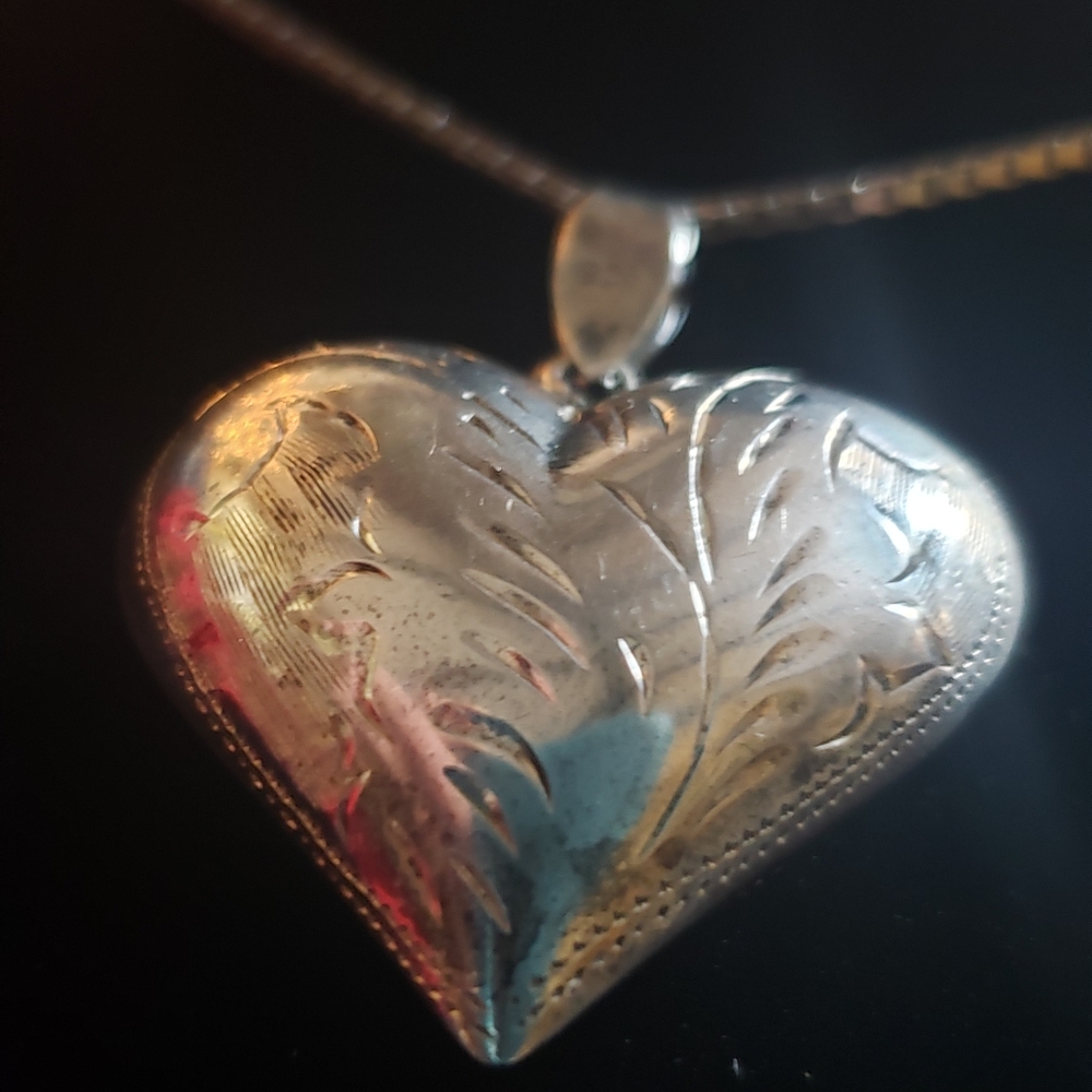 Sale!!!Sterling Silver Necklace LARGE Engraved Heart Pendant For Valentine!